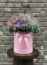 Цветочная композиция из Гипсофила и Розы в шляпной коробке в Воскресенском новая Москва