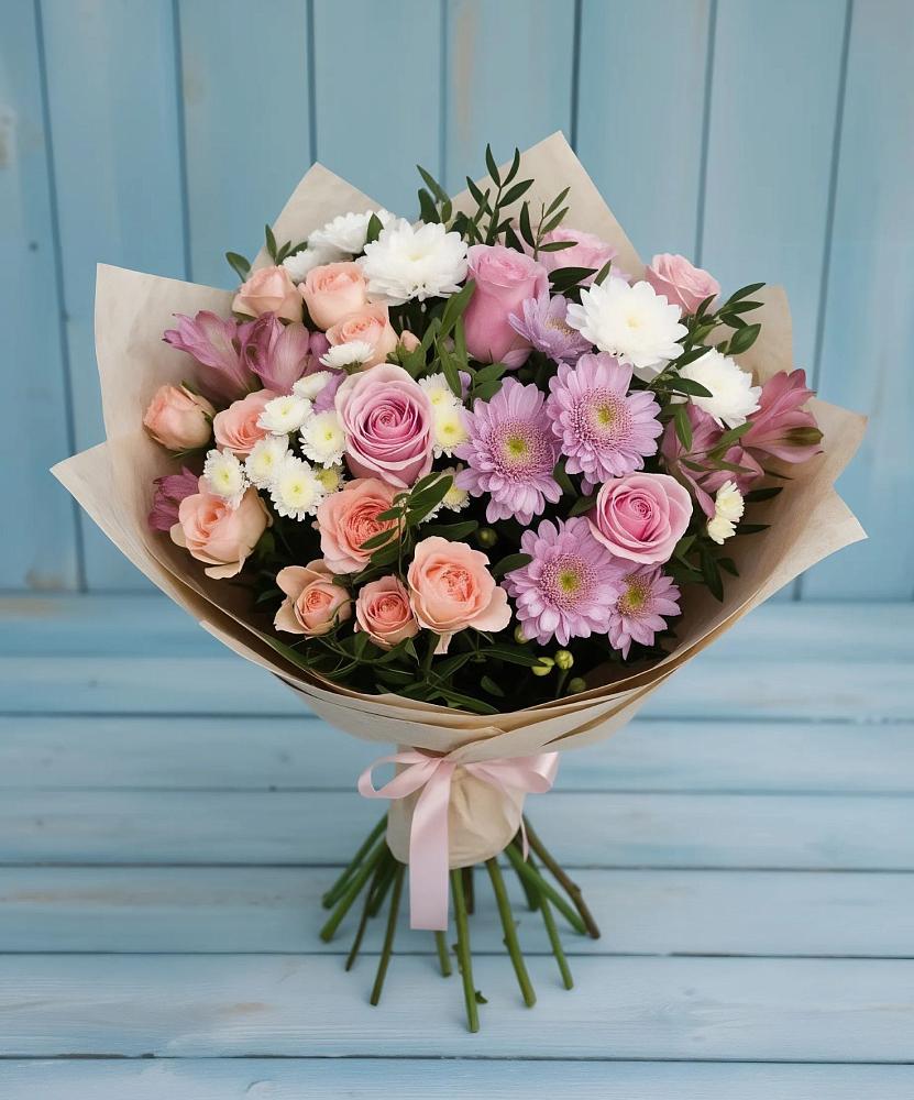 Букет цветов из: Хризантемы, Розы и Альстромерии в Воскресенском новая Москва