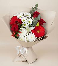 Букет цветов из:  Розы, Хризантемы, Герберы и Лилии в Воскресенском новая Москва