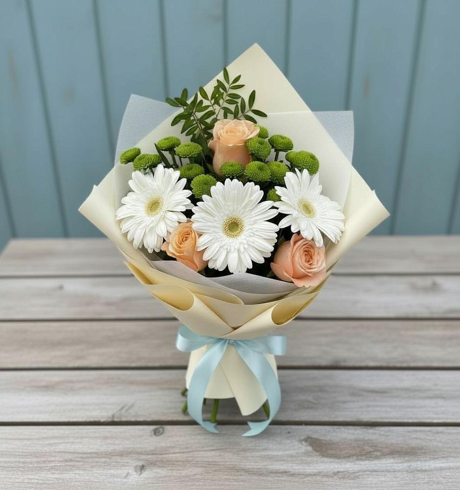 Букет цветов из: Герберы, Розы и Хризантемы в Воскресенском новая Москва