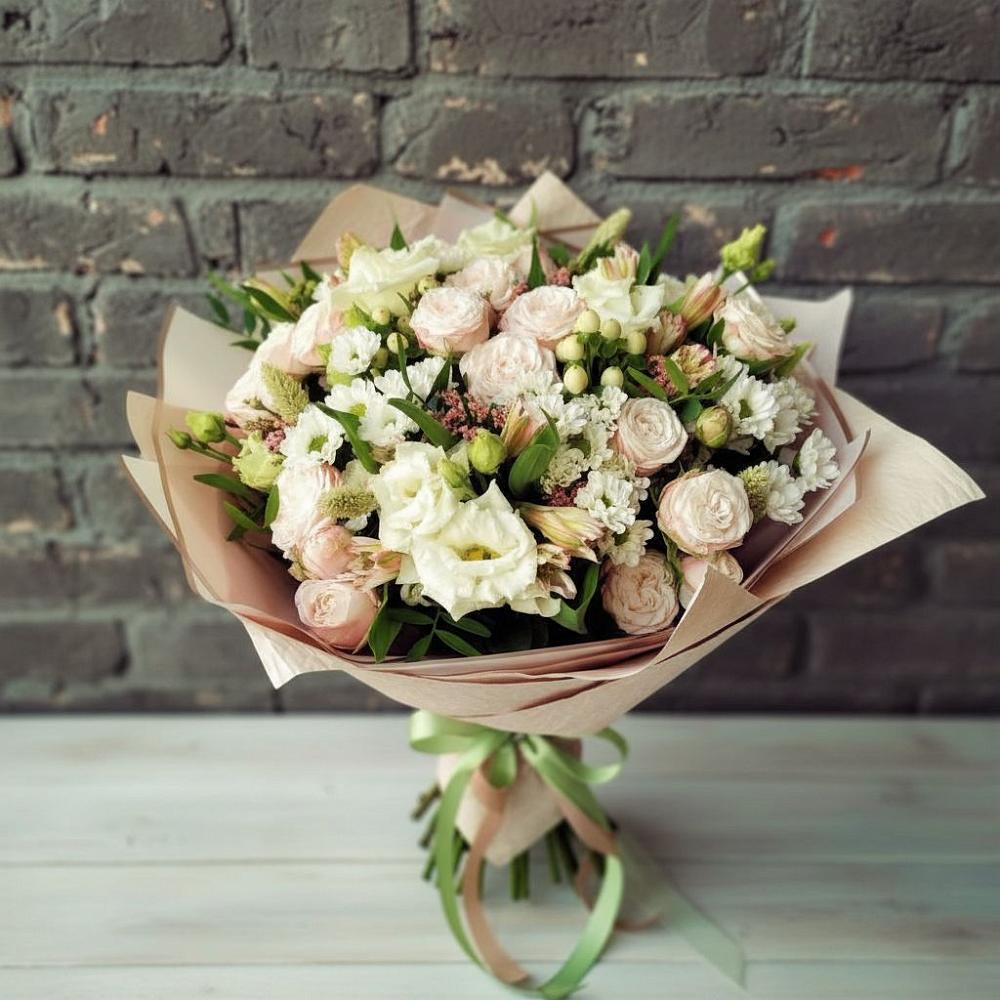 Букет цветов из: Альстромерии, Розы и Хризантемы в Воскресенском новая Москва