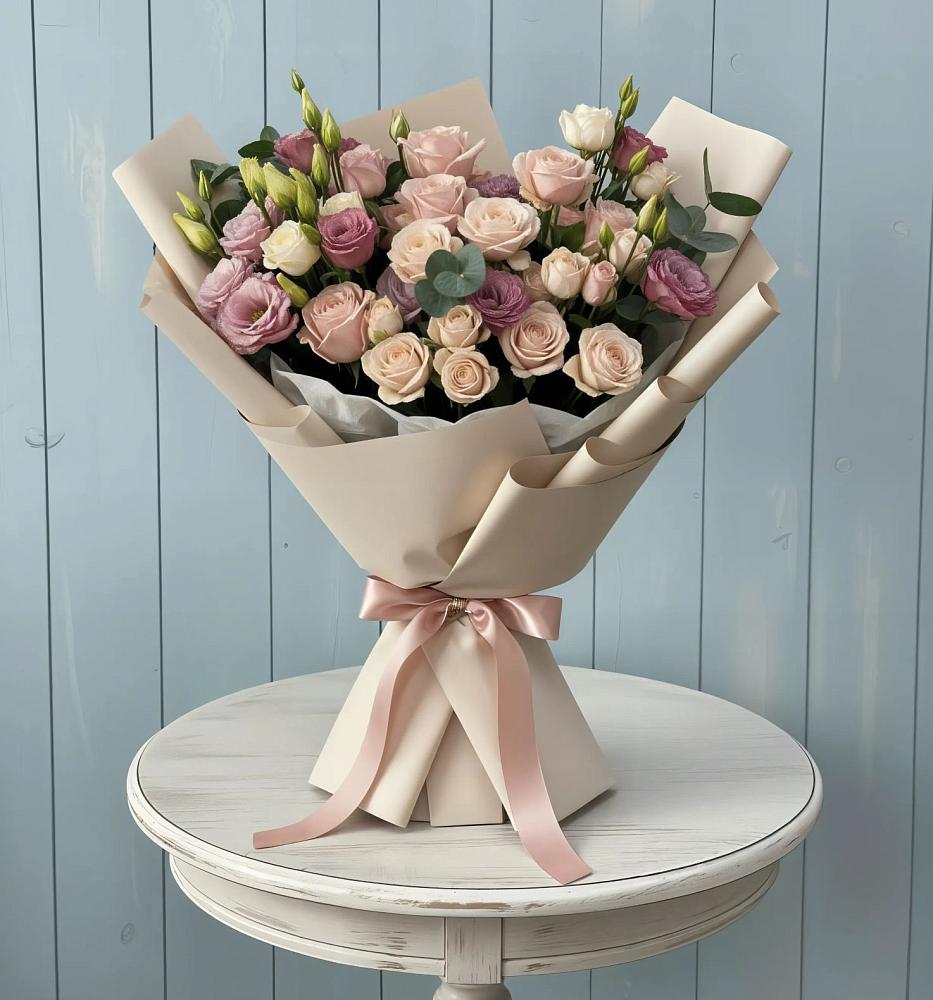 Букет цветов из: Розы и Лизиантусы в Воскресенском новая Москва